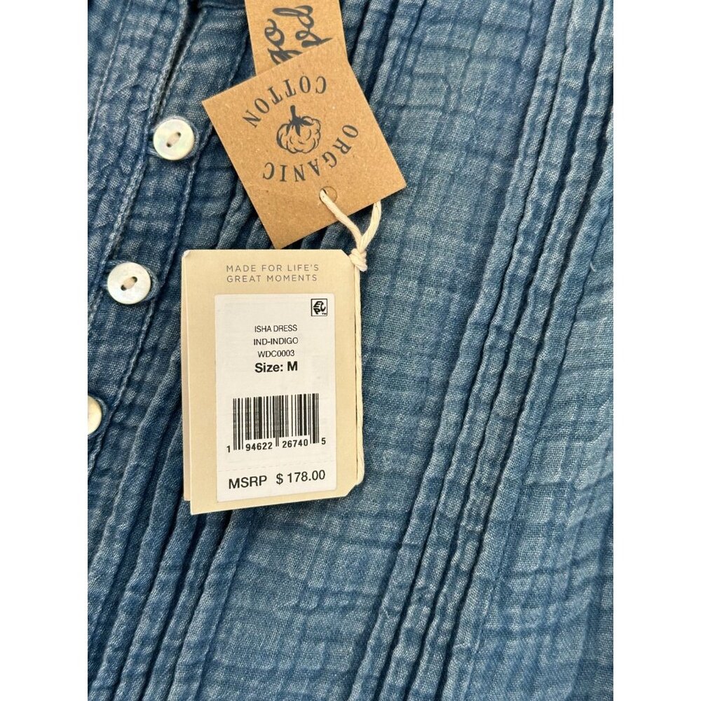 NWT Faherty Women's Isha Indigo Dress Sleeveless Pintuck Dress Size M - Picture 3 of 5